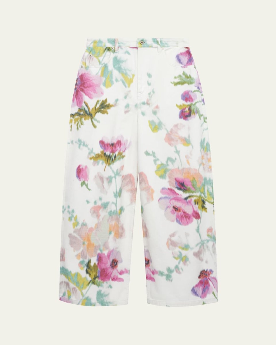 Floral-Print Wide-Leg Jeans